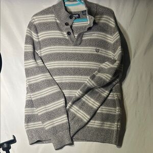 Chaps Gray and White Striped Crewneck Sweater 100% cotton XL